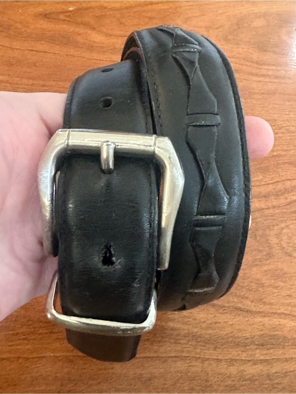 Vintage Full Grain Leather Black Belt 35–39 USA Made Minimal Classic